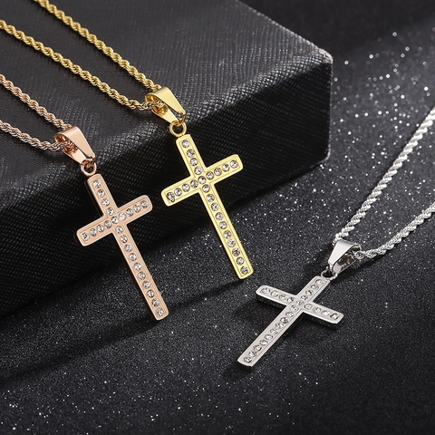 Colgante De Cruz Acero Inoxidable Con Diamantes De Imitación Joyería Hip Hop Religiosa Para Hombre Mujer
