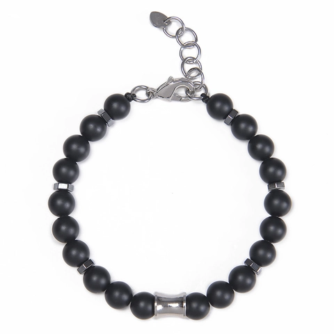 Men Beaded Bracelet Stainless Steel Natural Matte Stone Lava Rock Map Stone Adjustable Fashion Geometric Jewelry Gift