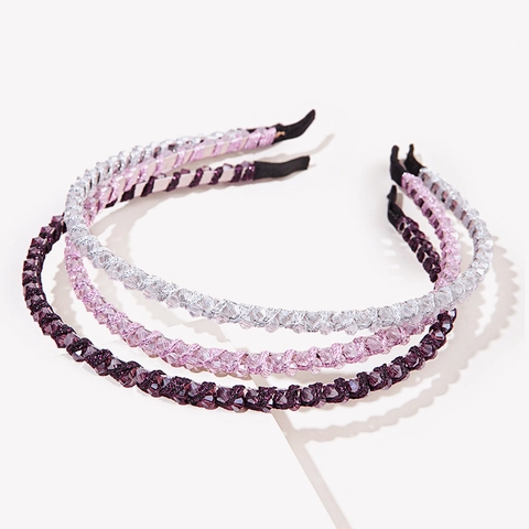 Rhinestone Crystal Beaded Headband Handmade Elegant Narrow Hair Hoop For Women Girls Simple Korean Style