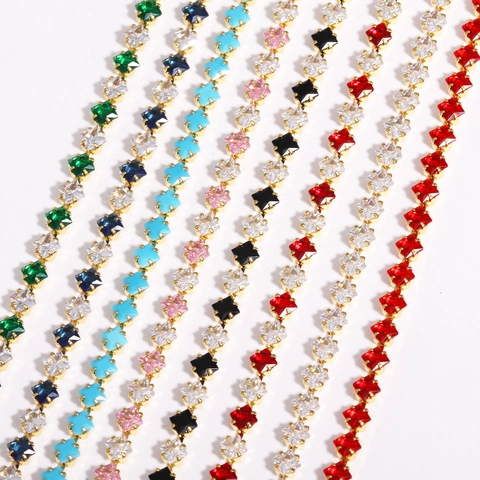 Luxury Square Cut Zirconia Tennis Bracelet For Women Sparkling Copper Gold Plated Wedding Birthday Gift Elegant Jewelry
