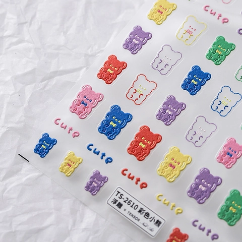 5D Relief Nail Art Stickers 3D Colorful Bear Self-Adhesive Nail Decals Manicure Decorations Cute Cartoon DIY Accessories