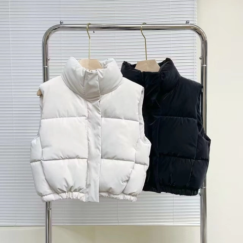 Women Puffer Vest Stand Collar Cotton Padded Sleeveless Cropped Zipper Quilted Waistcoat Casual Retro Outerwear