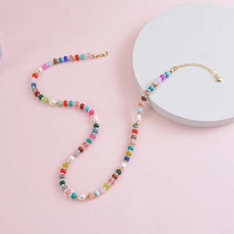 Bohemian Beach Beaded Necklace And Bracelet Natural Stone Freshwater Pearl Crystal Abacus Bead Handmade Jewelry Women