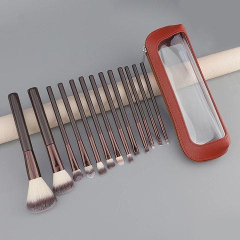 Collezione Di Pennelli Da Trucco Professionali Setole In Fibra Sintetica Morbida Manico In Legno Polvere Correttore Strumenti Borsa