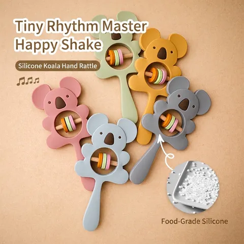 Baby Rattle Silicone Teether Toy Koala Elephant Animal Shape Food Grade Silicone And Natural Wood Soothing Grip Training