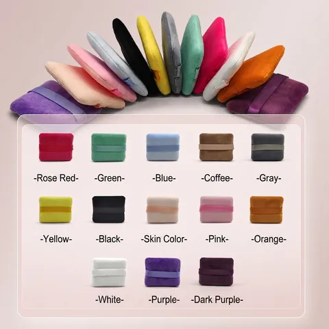 Houpettes Carrées Éponge En Velours De Cristal Doux Avec Poignée Ruban Pour Poudre Libre Fond De Teint Outil Beauté