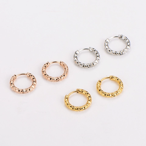 Pendientes Aro Pequeños Acero Inoxidable 304 Textura Martillada Círculo Geométrico Joyería Minimalista Para Mujer
