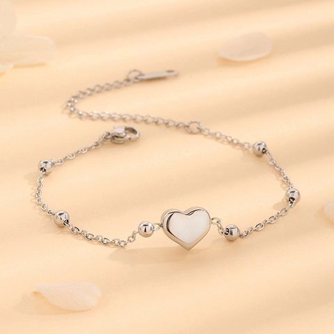 Heart Pendant Bracelet Simple Stainless Steel Bead Chain Adjustable Elegant Jewelry For Women