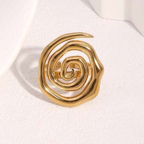 Spiral Open Ring Stainless Steel 18K Gold Plated Geometric Minimalist Niche Design Jewelry For Women