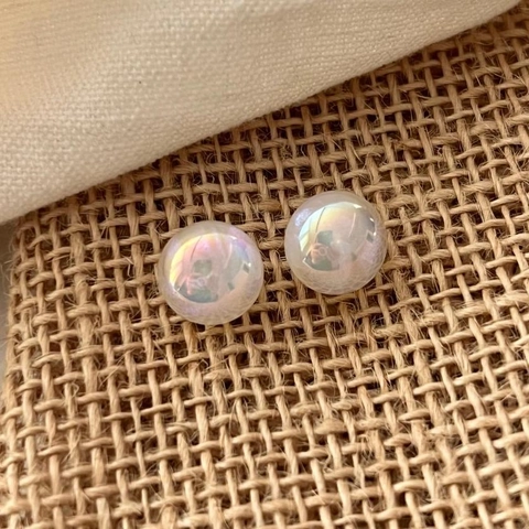 Round Iridescent Shell Artificial Pearl Ball Stud Earrings With 925 Sterling Silver Earring Post Minimalist Elegant Jewelry For Women