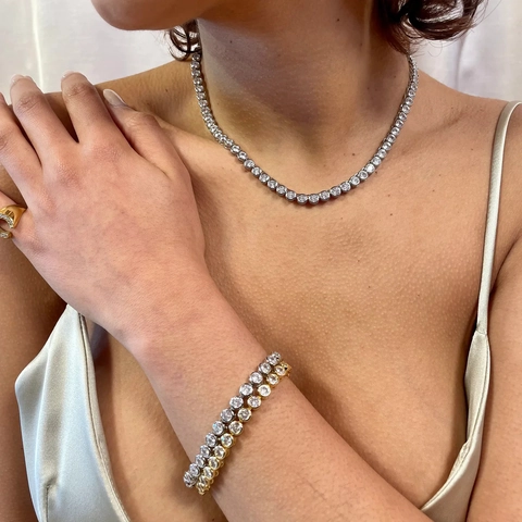 Tennis Bracelet For Women Stainless Steel Zircon Heart Round Shape Colorful Luxury Waterproof Jewelry