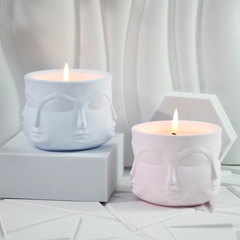 Human Face Silicone Mold For DIY Scented Candle Cup Hexagonal 3D Relief Storage Jar Succulent Flower Pot Crafting Tool