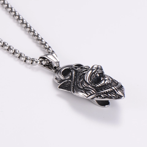 Collar Con Colgante De Calavera Y Cabeza De Bestia Acero Inoxidable 304 Retro Gótico Punk Hip Hop Rock Joyería Hombre