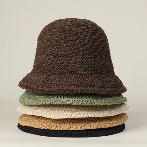 Women Bucket Hat Paper Straw Polyester Foldable Breathable Wide Brim Summer Sunshade Solid Color Adjustable Japanese Style