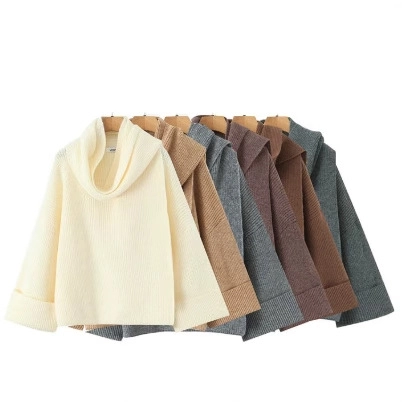 Women Oversized Knitted Sweater Pullover Cowl Neck Scarf Chunky Knit Loose Fit Vintage Winter Top Solid Color