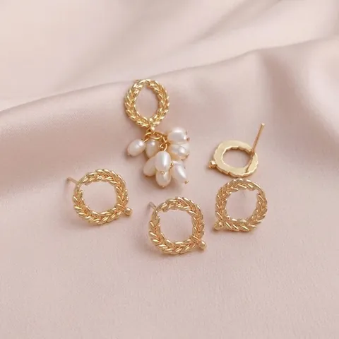 Wheat Ear Round Hoop Earring Findings With Hanging Loop 14K Gold Plated Copper For DIY Jewelry Making Vintage Elegant
