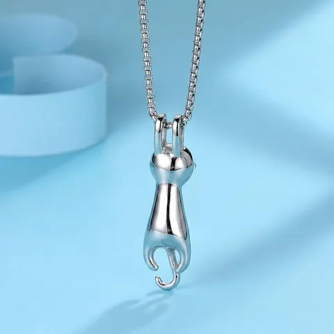 Minimalistische Katzen Anhänger Halskette Polierter Edelstahl Hängender Tier Schmuck Geschenk Für Damen Herren