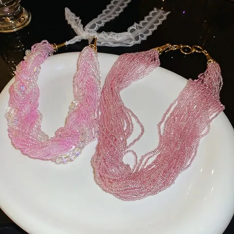 Mehrlagige Geflochtene Künstliche Perlenkette Choker Mit Künstliche Perlenimitat Und Spitzenschleife Süße Elegante Schlüsselbeinkette