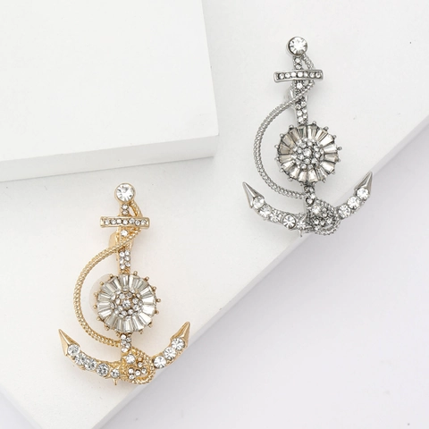 Spilla Di Ancora Nautica In Lega Con Strass Design Timone Spilla Da Petto Per Uomo Completo Cappotto Accessorio