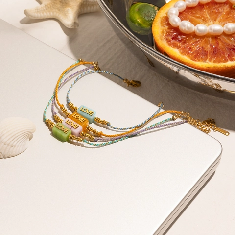Love Perle Gewebtes Armband Edelstahl Wasserdicht Hypoallergen Sommer Strand Urlaub Stil Für Frauen