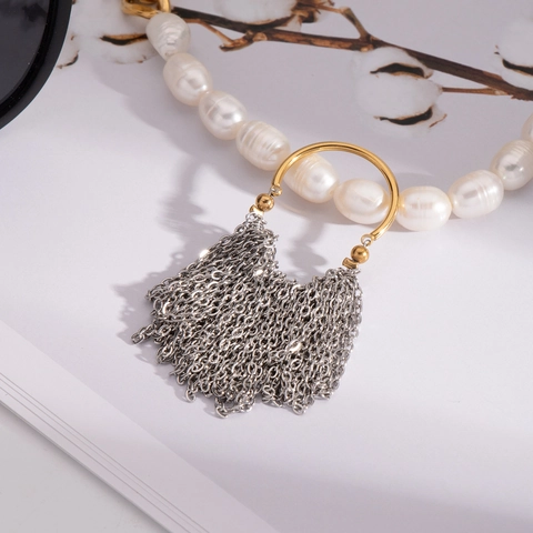 Anello Con Nappa Geometrico In Acciaio Inossidabile Toni Oro E Argento Catena Frangia Anello A Fascia Aperta Regolabile Per Donna