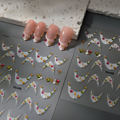 Pegatinas De Uñas 5D Relieve Pedrería Perla Artificial Impermeable Autoadhesiva Decoración De Manicura Francesa Estilo Dulce Estrellas Mujeres