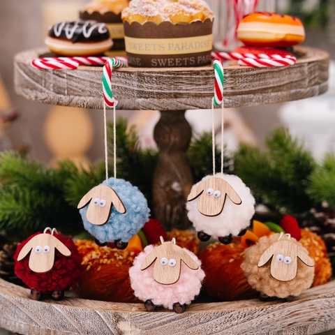 Filz Schaf Weihnachtsbaum Anhänger Holz Wolle Lamm Ornament Festliche Feiertagsdekoration Handgemachtes Geschenk