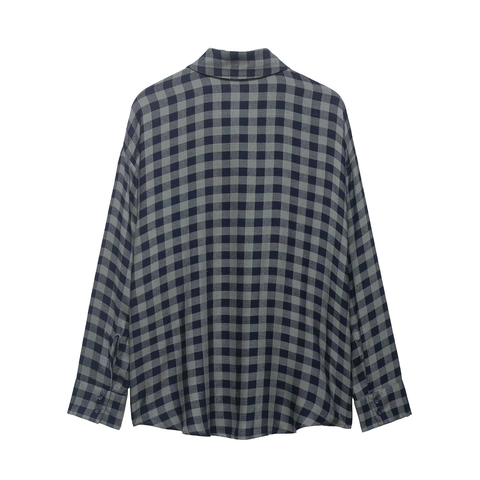Elegant Women Plaid Blouse Long Sleeve Bow Tie Collar Button Down Casual Fashion Checked Shirt Polyester Spring Top