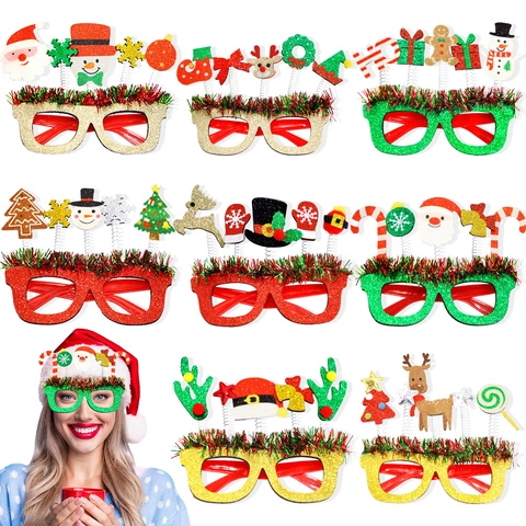 Occhiali Di Natale In Plastica Glitterata Con Decorazioni In Feltro Babbo Natale Renna Pupazzo Di Neve Per Oggetti Foto