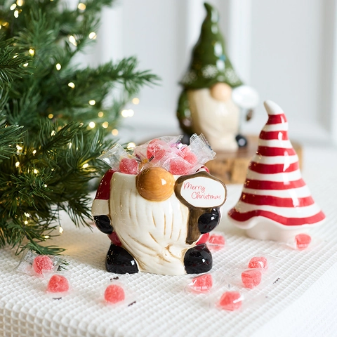 Nutcracker King Gnome Christmas Ceramic Candy Storage Jar With Lid Glazed Decorative Holiday Desktop Container Ornament