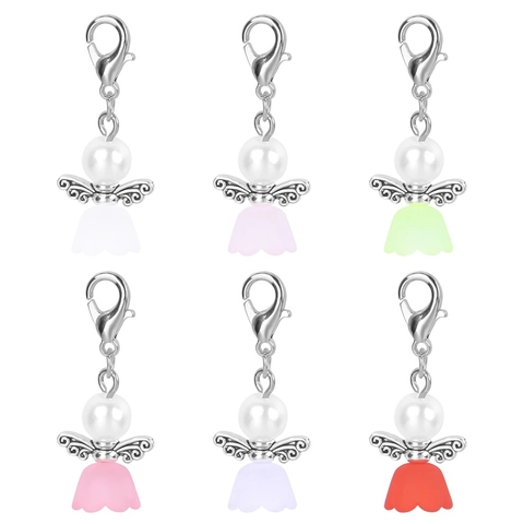 Guardian Angel Pendants Charms With Lobster Clasp Alloy Faux Artificial Pearl Colorful Wings For Wedding Baby Shower Party Favor Gift