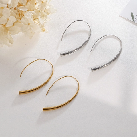 Orecchini A Gancio Con Linea Geometrica Minimalista Acciaio Inossidabile Forma A Goccia D'acqua Gioielli Donna