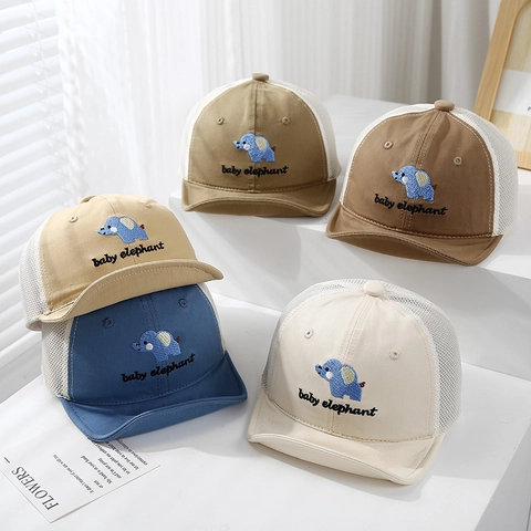 Cappellino Da Baseball Per Neonati In Rete Traspirante Protezione Solare Ricamo Elefante Cartone Animato Cappello Estivo Regolabile Per Bimbi
