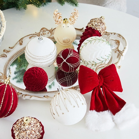 Ornamenti Di Natale Floccato Glitter Plastica Palle Appese Renna Caramella Per Albero Festa Decorazione