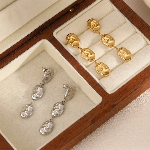 Pendientes Colgantes Con Textura Martillada Acero Inoxidable 304 Triple Capa Diseño De Lava Irregular Joyería De Nicho Para Mujeres