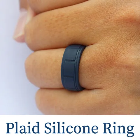 Men Silicone Ring Plaid Pattern Sport Fitness Band Flexible Waterproof Lightweight Durable Jewelry Accessory