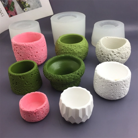 Stampo In Silicone Fai Da Te Per Tazza Candela Aromaterapia Texture Roccia Vaso Di Fiori In Cemento