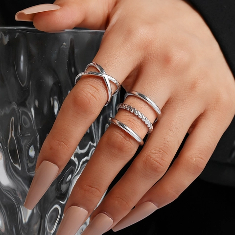 Anelli In Acciaio Inossidabile Geometrici A Tre Strati Corda Intrecciata Croce Forma X Regolabili Aperti Per Donna Gioielli Moda