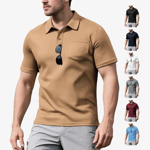Men Polo Hemd Kurzarm Atmungsaktiv Polyester Mesh Tasche Casual Sport Slim Fit Taktisches Oberteil Für Den Alltag Einfarbig