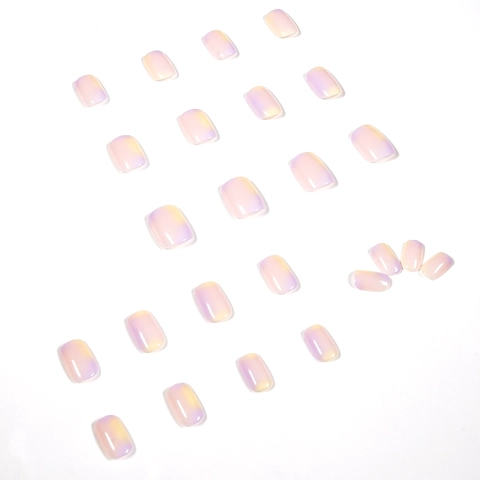 Unghie Finte A Pressione Lucide Sfumatura Arcobaleno Carine Forma Quadrata Rotonda Plastica Manicure Per Donne