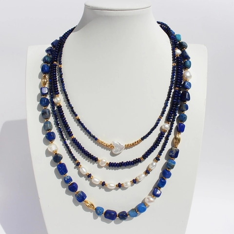 Natürliche Lapislazuli Süßwasserperle Halskette Für Damen Messing Vergoldet Perlen Schlüsselbeinkette Handgefertigte Boho Schmuck Geschenk