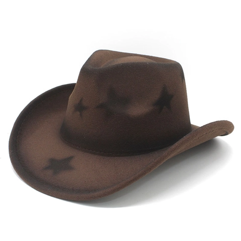 Cappello Da Cowboy Western Con Motivo A Pentagramma Feltro Tesa Larga Gradiente Retro Jazz Fedora Stile Outdoor