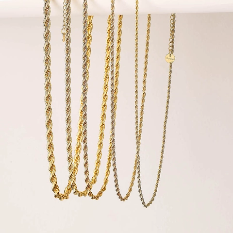 Rope Chain Necklace Stainless Steel 18K Gold Plated Twist Link Clavicle Chain For Women Minimalist Jewelry