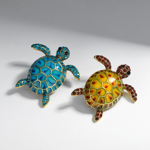 Vintage Sea Turtle Brooch Alloy Rhinestone Enamel Animal Pin Creative Retro Lapel Jewelry For Women Men Accessories