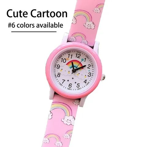 Süße Cartoon Regenbogen Wolke Druck Kinder Uhr Silikon Armband Analog Quarz Armbanduhr Für Kinder Mädchen Geschenk