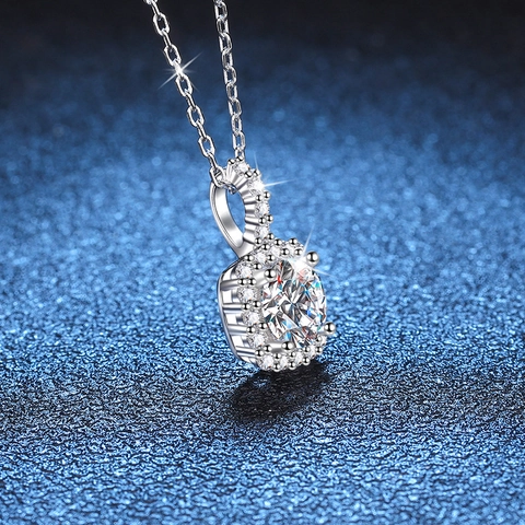 Collar de Pendiente de Plata de Ley S925 Moissanita Halo Cuadrado Corte Redondo Piedra de Alto Carbono Color D Joyería Mujer Regalo