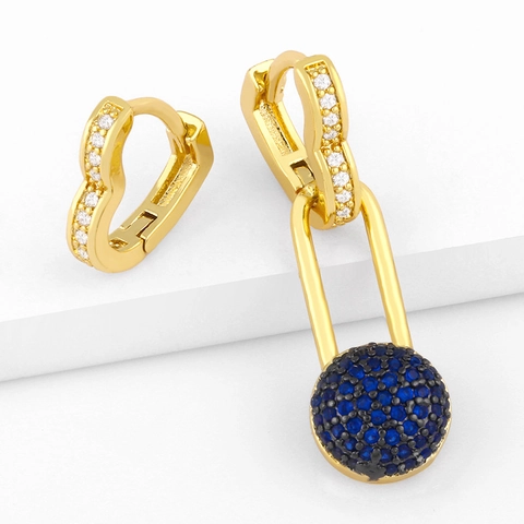 Asymmetric Heart Hoop Earrings Copper Gold Plated Cubic Zirconia Ball Pendant Trendy Jewelry For Women Birthday Gift
