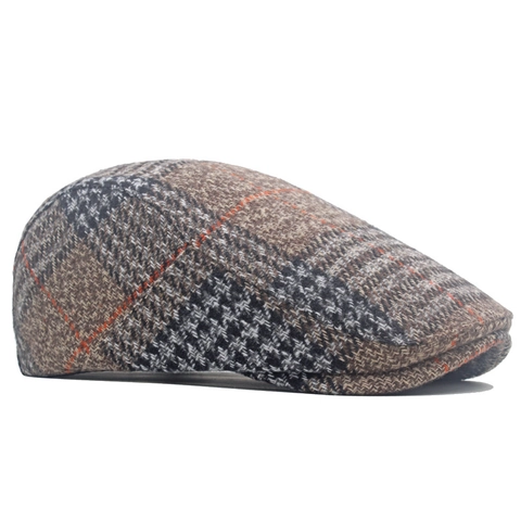 Britse Vintage Plaid Platte Pet Heren Wolmix Tweed Newsboy Pet Verstelbaar Retro Raster Warme Wintermuts