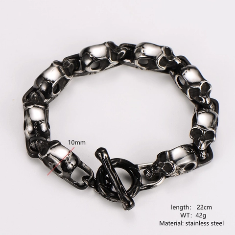 Bracciale A Maglie Con Teschio In Acciaio Inossidabile 304 Chiusura OT Argento Antico Stile Gothic Punk Gioielli Da Uomo