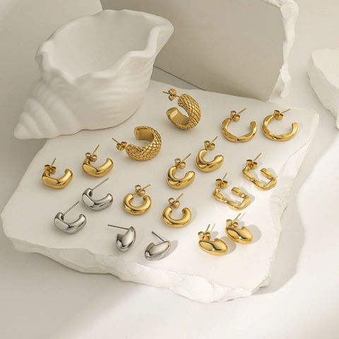 Vintage Roestvrij Stalen C-Vormige Oorbellen 18K Verguld Geometrische Gedraaide Creolen Voor Dames Minimalistische Sieraden Cadeau